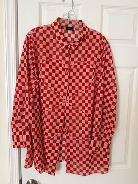 AKRIS Red & White Checkered Button-Up Blouse